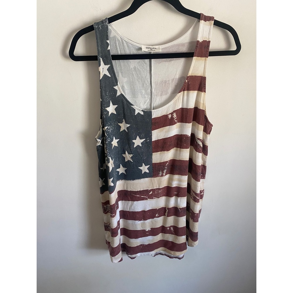 Zenana American Flag Distressed Patriotic Scoop Neck Tank Top XL